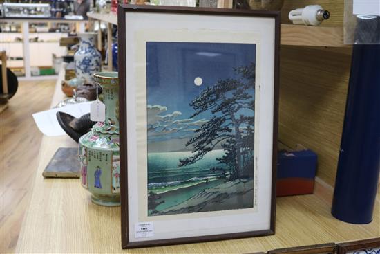 Hasui Kawase (1883-1957), woodblock print, Spring Moon at Ninomiya Beach, 1932 17 x 24cm